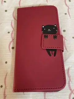 iPhone XS用 猫デザイン 手帳型ケース 赤