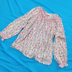 120サイズ トップス 花柄 長袖ブラウス ボンポワン風 秋冬