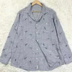 美品 パパス リネン100 総柄 半袖BDシャツ ココナッツボタン XXL