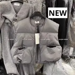 韓国ファッション　東大門人気　新品　グレー ノースリーブ ダウンベスト　M 灰色