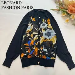 レオナール　FASHION PARIS 大花柄ニットカーディガン　シルク/ウール