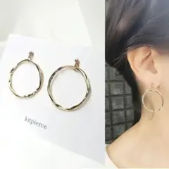 No.508 シンプル艶フープ ゴールドピアス イヤリング