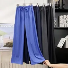 【春感謝祭】新品送料無料 レディース ワイドパンツ 美脚 光沢感 季節不問