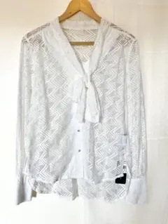 白 レース リボンブラウス ボウタイ シャツ