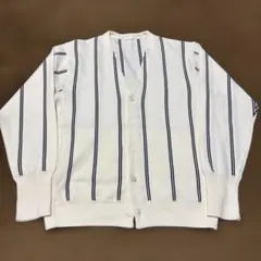 GU ウォッシャブルVネックカーディガン Mサイズ　ストライプ　ホワイト