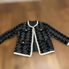 MAISON BREEZE ノーカラージャケット ブラック/ホワイト