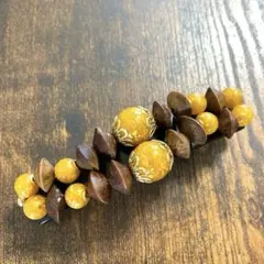 1990年代昭和レトロアンティーク大きめバレッタ木製ビーズアジアンエスニック