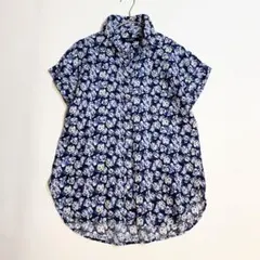 A19518 美品 現行タグ ローレンラルフローレン リネン花柄半袖シャツ 青Sのサムネイル
