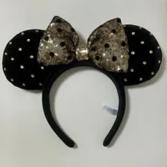 ディズニー カチューシャ 黒金ドット ミニー スパンコール キラキラ ストーン