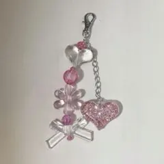 キーホルダー チャーム ピンク ハート リボン