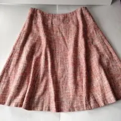 大きいサイズ　自由区　フレアスカート オレンジ系 ツイード 44