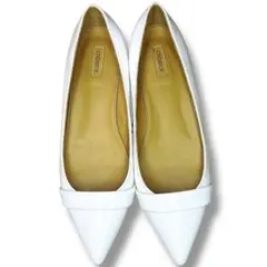 未使用級 CHEMBUR チェンバー フラット ホワイト 37 ポインテッドトゥ