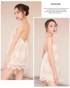 花柄セクシーベビードール ホワイトルームウェア ドレス