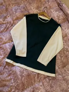 ikka　Tシャツ　カットソー　グリーン×ホワイトのサムネイル