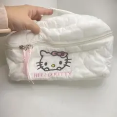 ハローキティ メイクポーチ 小物入れ キルティング 白 大判 大容量 訳ありのサムネイル