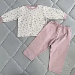 キルト風 花柄パジャマ 110cm 女の子 冬服 長袖 長ズボン 裏起毛無し