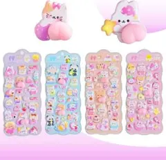 3Dシール ぷにぷに 動物デザイン　4枚セット 手帳　シール交換　ご褒美シール