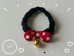 めんちゃん様専用【猫用首輪】赤ドット×ブラック　丸リボン付き　シュシュ