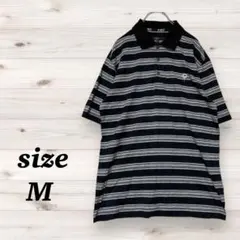 半袖　ポロシャツ（M）ボーダー柄　ゴルフ　スポーツウェア　コットン１００％