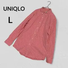 ユニクロ　ボタンダウンギンガムチェックシャツ【L】赤　長袖　メンズ　春夏1521