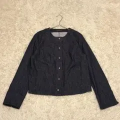 Reflect 美品 金ボタン 麻混 大きめ ノーカラーデニムジャケット 13のサムネイル