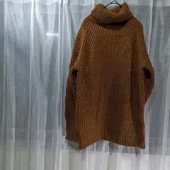 セーター ニット ローゲージ シンプル 切替リブ ボリューム袖 タートルネック