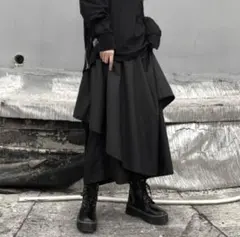ロングスカート アシンメトリー　黒　スカート ウエストゴム　ロング丈