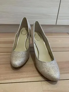 Mode Classe グリッターゴールドポインテッドトゥハイヒール