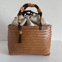 極美品 公長バッグ 竹編み 竹かごバッグ 巾着 ハンドバッグ 楕円形 箱付き 極美品 公長バッグ 竹編み 竹かごバッグ 巾着 ハンドバッグ 楕円形 箱