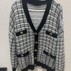 Heather チェック柄ニットカーディガン