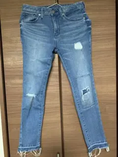 GU スキニーデニム M ライトブルー ダメージ加工