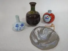 陶器の花瓶 一輪挿し 4点セット