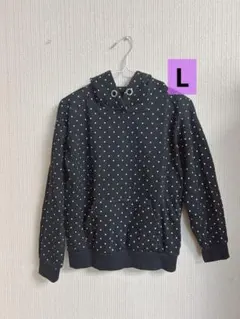 パーカーレディース　水玉パーカーレディース　フード付きパーカー　長袖トップスL
