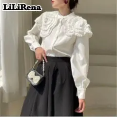 【美品】リリレナ フリル襟 シフォンシャツ アシンメトリービッグカラーブラウス