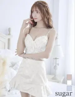 ローブドフルール キャバクラ ドレス セットアップ レース フリル ビジュー　白