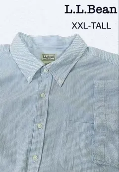L.L.Bean ストライプ ボタンダウンシャツ XXL-TALL 半袖 ブルーのサムネイル