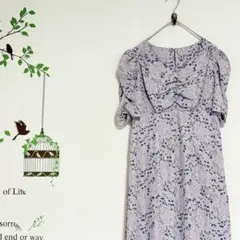 GRL /花柄バックリボンVネックワンピース シャーリング タックスリーブ S