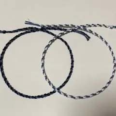 ハンドメイドミサンガ2本セット　アンクレット　フォグブルー×BK・WH