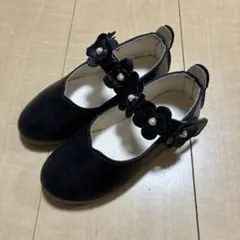 女の子　フォーマルシューズ　子供靴　卒園式　入学式　発表会 花　黒18cm