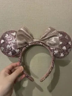 ミニー耳カチューシャ スパンコール　ピンク ハート