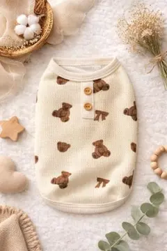 クマ柄クリーム色犬服