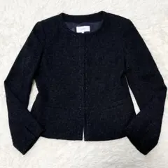 美品✨️近年 アンタイトル ラメツイード ノーカラー ジャケット ネイビー M