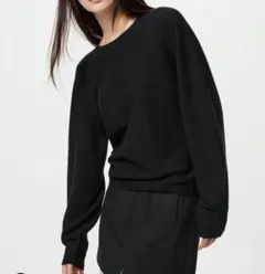 ユニクロ 3Dコットンクルーネックボリュームスリーブセーター ブラック 3XL