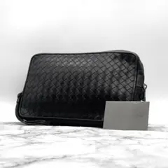 極美品　ボッテガヴェネタ　セカンドバッグ　イントレチャート　レザー　ブラック