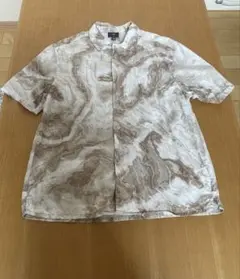 H&M マーブル総柄開襟シャツ ブラウン半袖 Ｍ