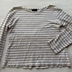 APC アーペーセー　ボーダー　長袖ロングTシャツ　ベージュ×白のサムネイル