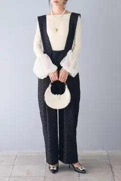 Frene ドットハイウエストサロペット　サロペ　オールインワン　フラーネ