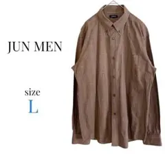 ジュンメン【L】長袖チェック柄シャツ 昭和レトロ ブラウン 日本製 ネルシャツのサムネイル