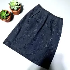【美品】INED 花柄 レース タイトスカート　ブラック　日本製　7サイズ