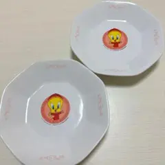 비매품 ！ワーナーブラザース トゥイーティー 八角皿 中華皿 陶器皿 2枚セット